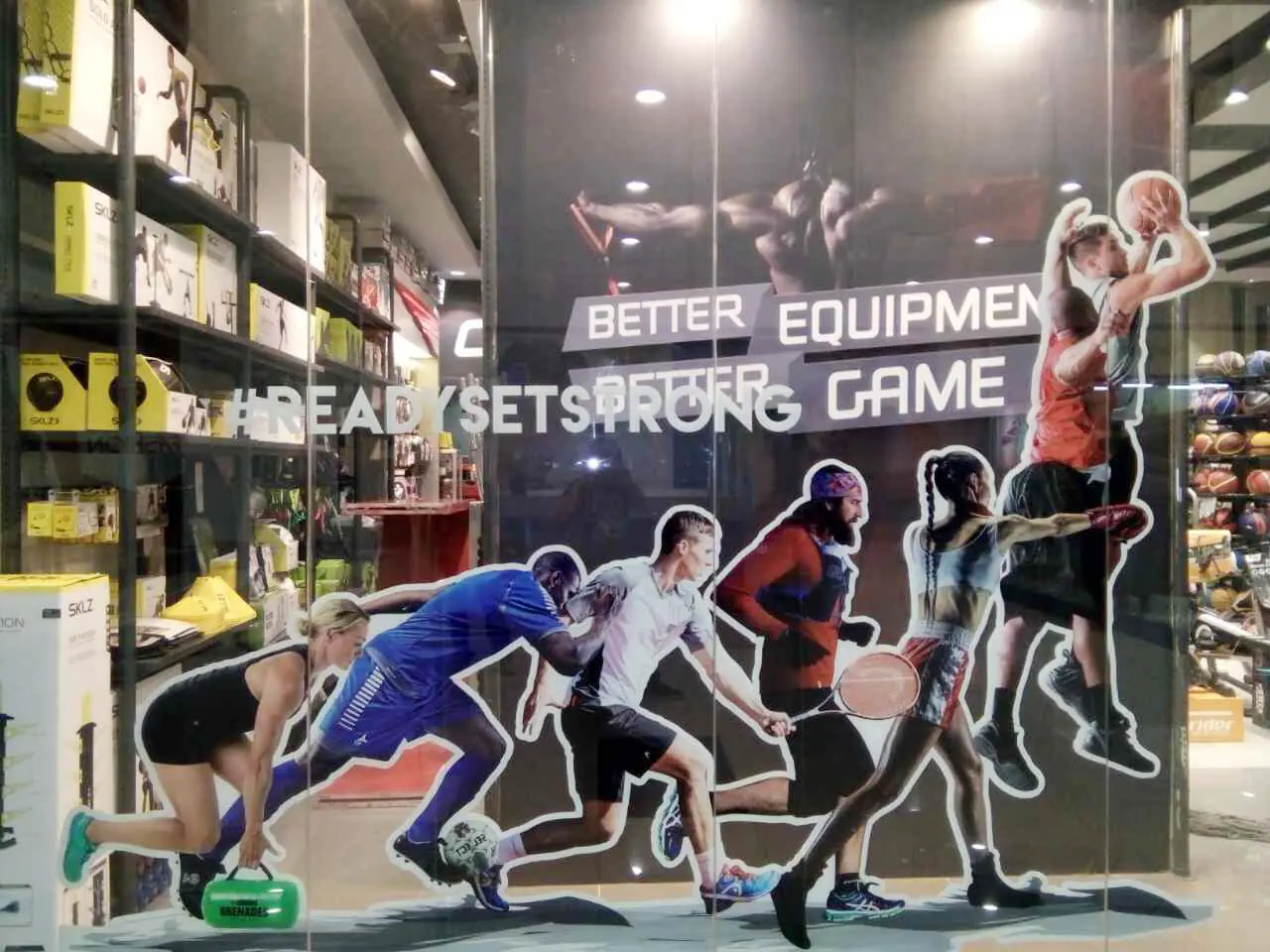 Sports-themed show window display graphics