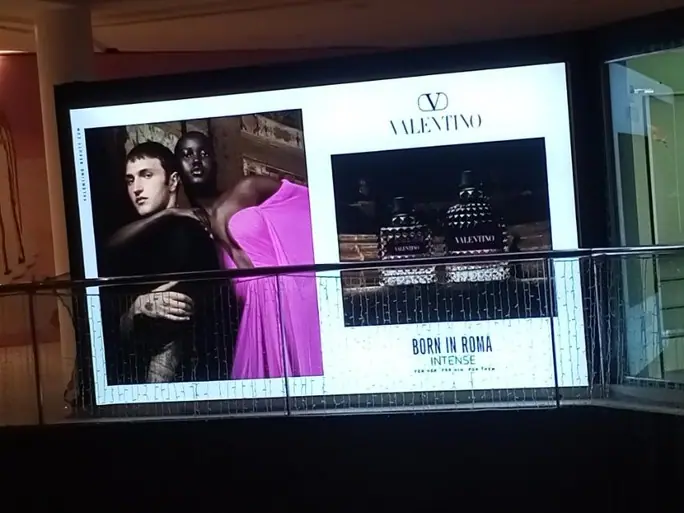 Fashion advertising in a backlit fabric lightbox
