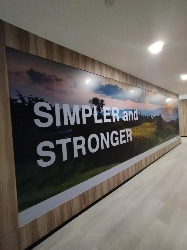 Large stretched-fabric graphic wall in an office