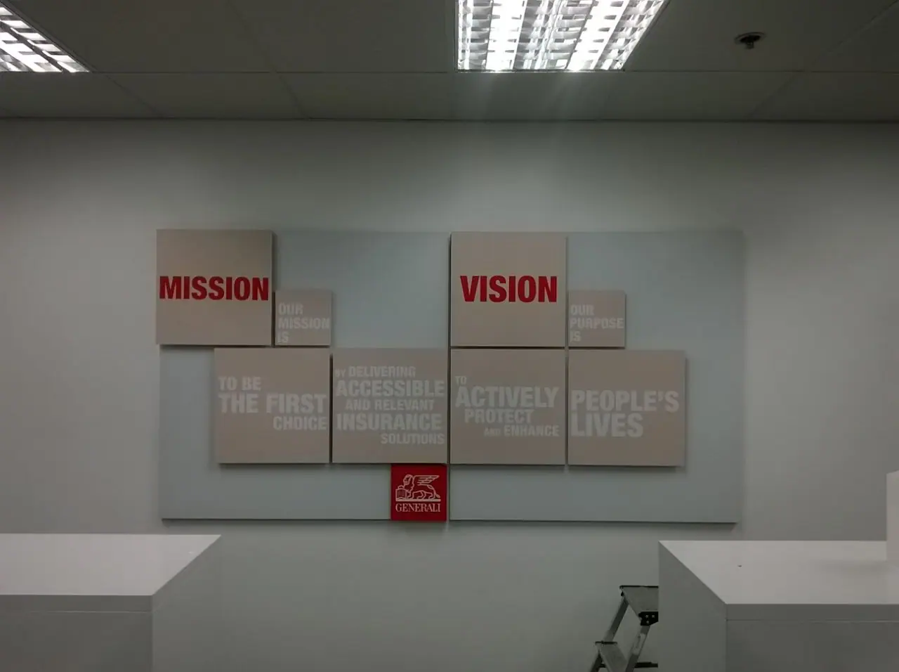 Mission and vision wall panels in an office